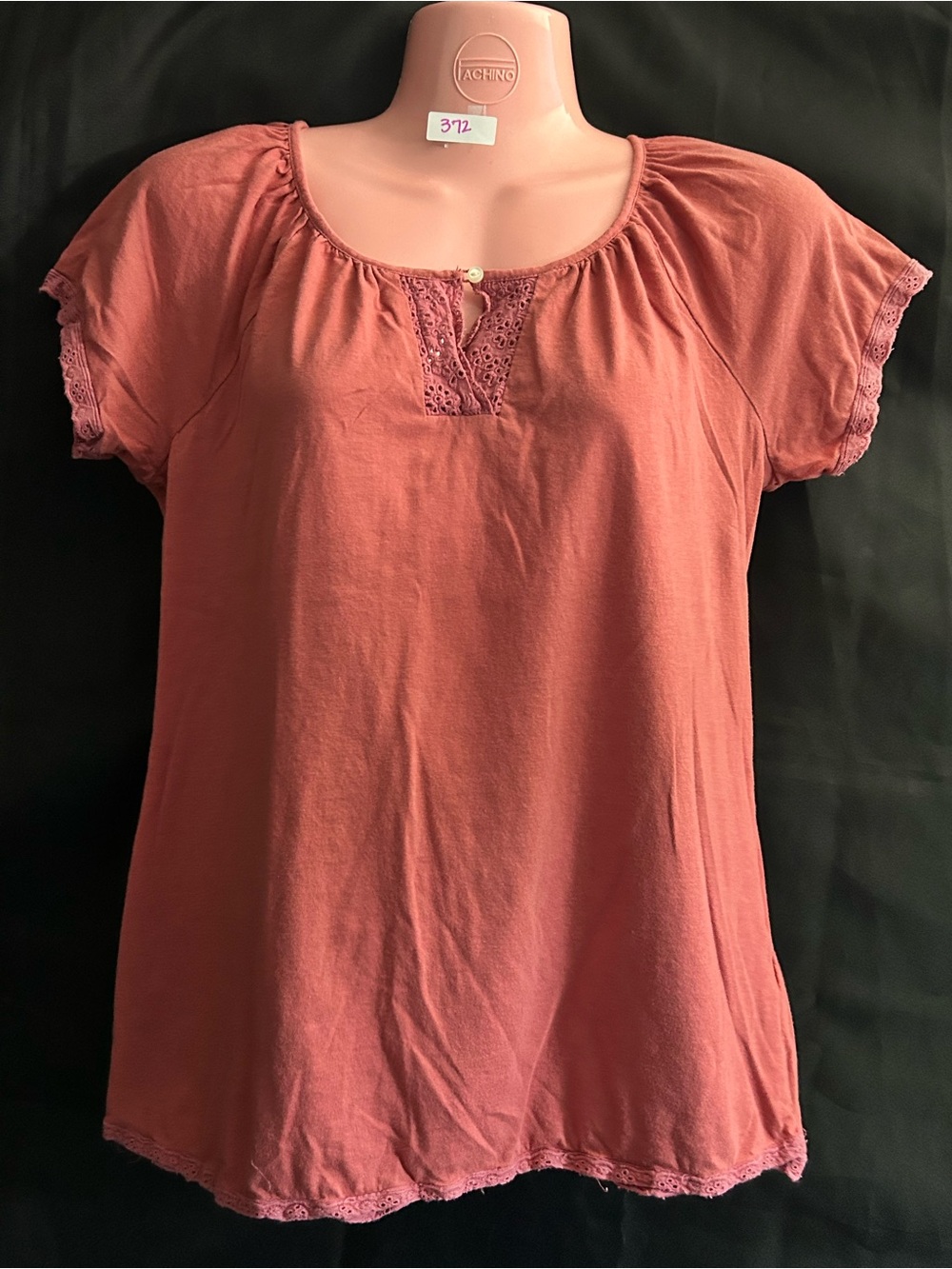 Ralph Lauren Jeans Co Vintage Pastel Coral Crochet-Trim Short Sleeve Top MD